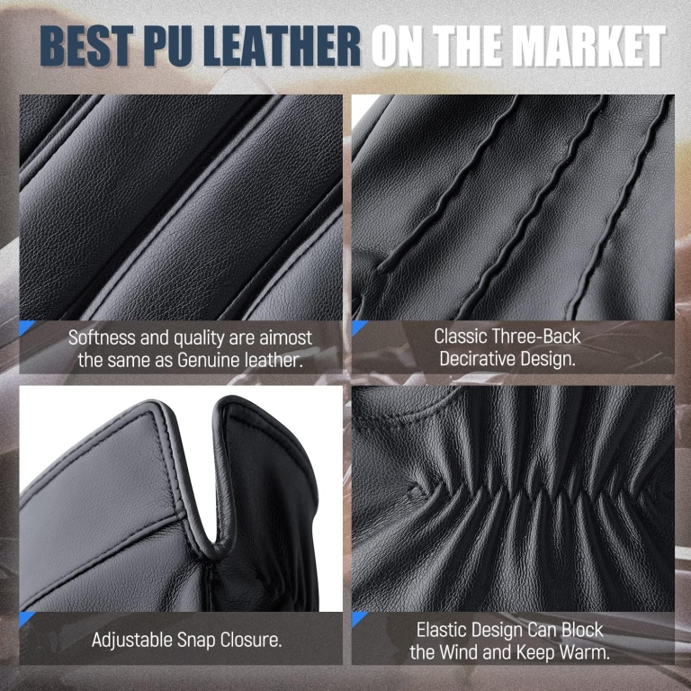 QUKOPSE Winter Leather Gloves for Men,Touchscreen Snow Driving Gloves with Cashmere Lining for Motorcycle Driving Riding… - Image 5